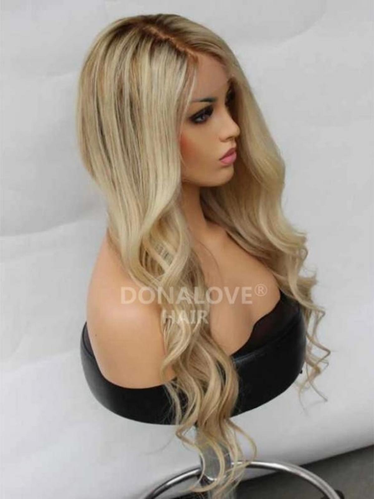 Blonde Ombre Lange Wellige Echthaar Perücke HH133 Perücken DonaLoveHair