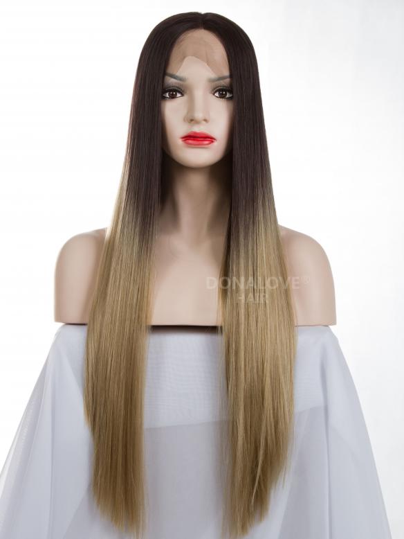 Schwarz Ombre Blond Lange Synthetische Lace Front Perücke-SNY077