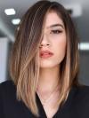 Brauner Ombre Long Bob Echthaar-Perücke mit Spitze FLW012