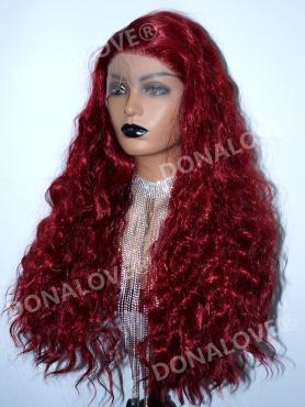 Rote Lange Wellige Synthetische Lace Front Perücke-SNY151