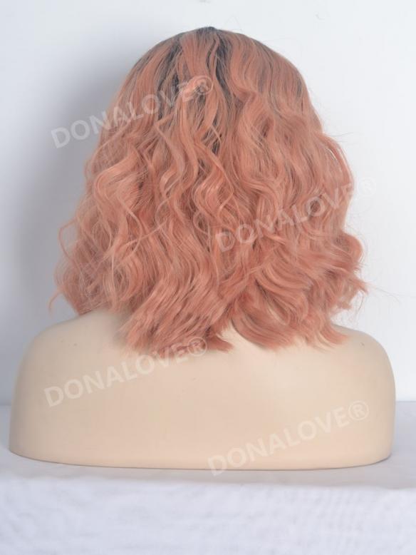 Pfirsich Schulter Länge Wellig Bob Lace Front synthetische Perücke SNY099