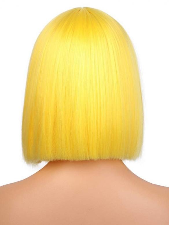 Gelb Bob Glatt Synthetische Lace Front Perücke-SNY140