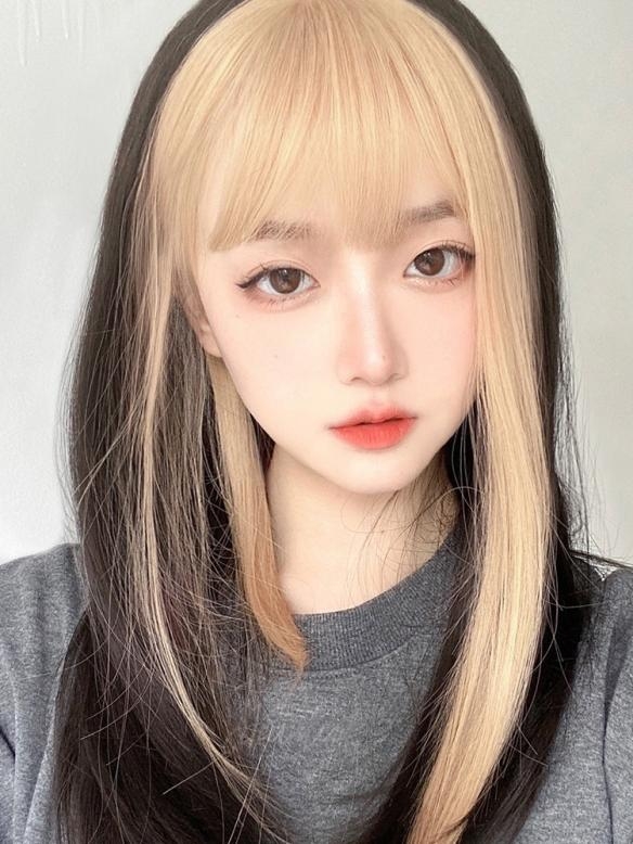 Neue Lange Glatte Sythetische Gewebted Netzkappe Perücke LG342