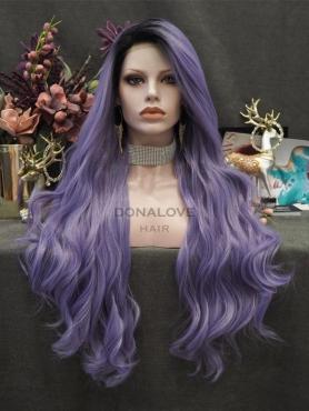 Lila Ombre Lange Wellige Synthetische Lace Front Perücke SNY328