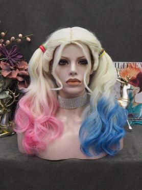 Harley Quinn Halb Rosa Halb Blau Sythetische Gewebted Netzkappe Perücke WW083