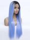 Blau Ombre Lange Glatte Sythetische Lace Front Perücke SNY214