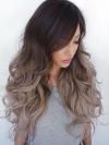 Dunkelbraun Ombre Ashe blond Lange Wellige Lace Front Echthaar Perücke HH039