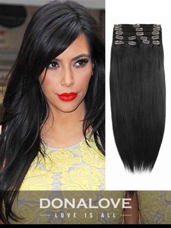 Aschenschwarz Donalovehair Echthaar Extensions mit Clips SD003
