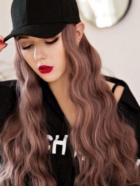 Basecap mit Synthetischen Haare, Rosa Wellige Perücke, Perücke mit Hut WB015