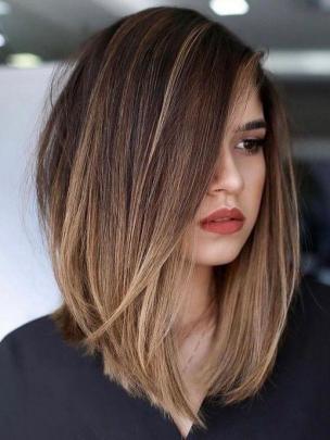 Brauner Ombre Long Bob Echthaar-Perücke mit Spitze FLW012