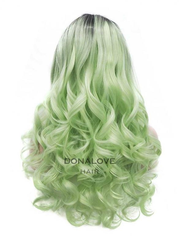 Schwarz nach Grün Lange Wellige Synthetische Lace Front Perücke SNY320