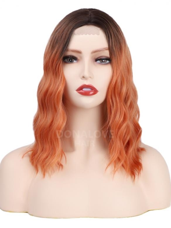 Orange Ombre Schulterlange Wellige Mittelteil Lace Perücke MPL010