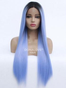 Blau Ombre Lange Glatte Sythetische Lace Front Perücke SNY214