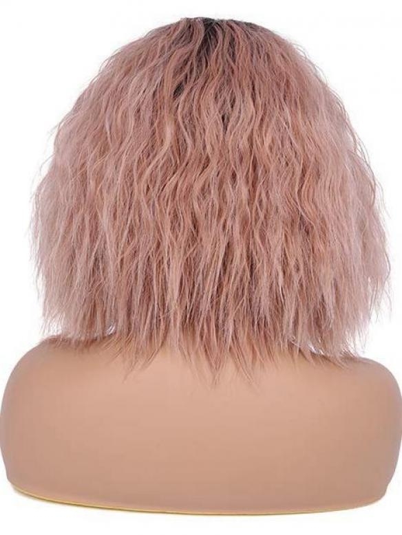 Schwarz nach Rosa Bob Lockige Synthetische Lace Front Perücke SNY163
