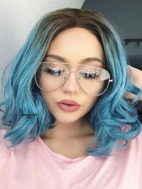 Blau Wellige Bob Synthetische Lace Front Perücke-SNY098