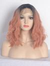 Pfirsich Schulter Länge Wellig Bob Lace Front synthetische Perücke SNY099